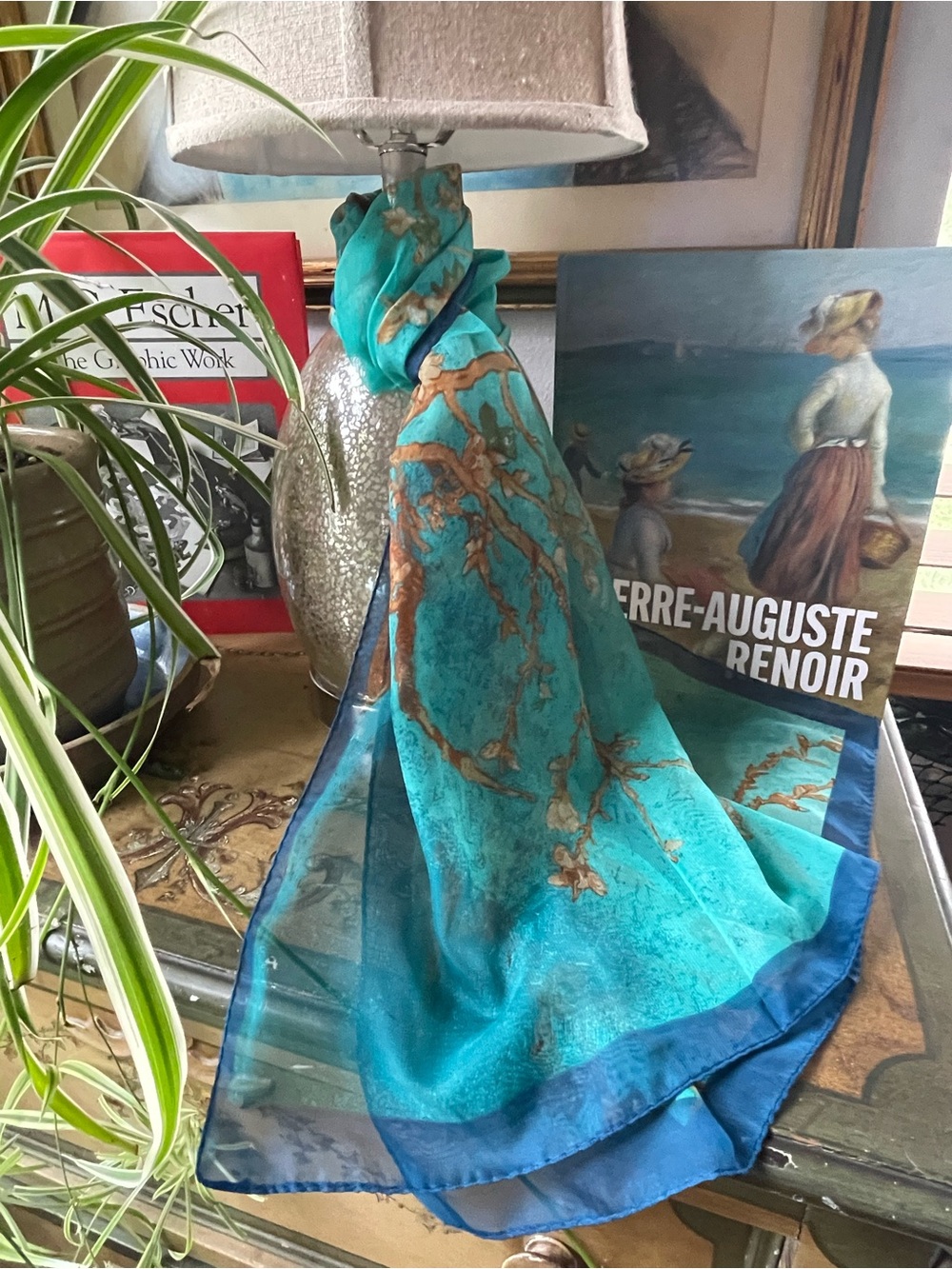 Turquoise Blue Floral Sheer Scarf